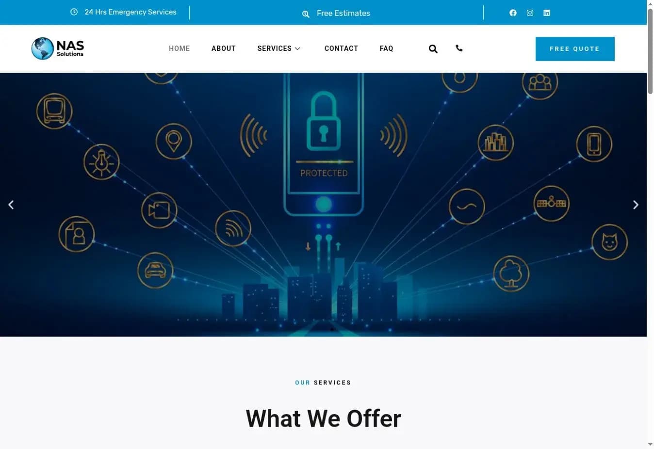 Screenshot of the NAS Solutions website