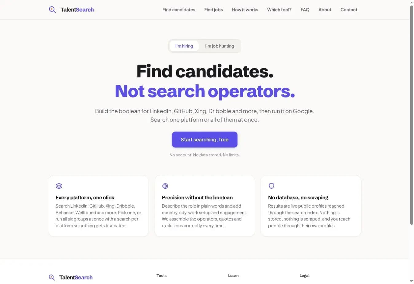 Screenshot of the Talent Search website