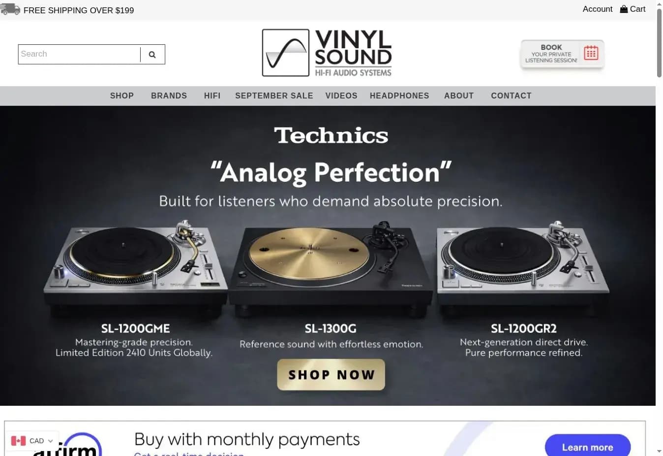 Screenshot of the Vinyl Sound website